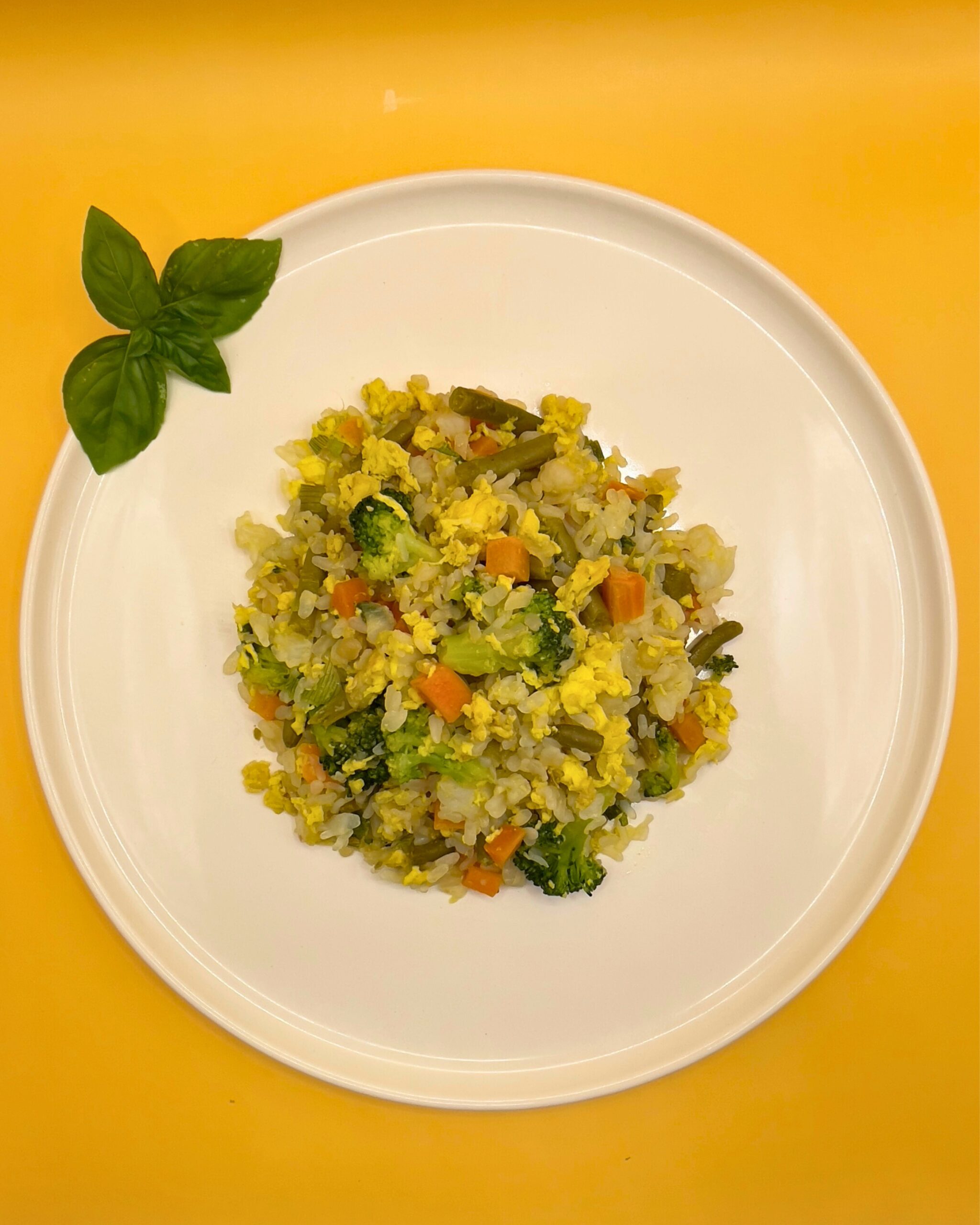 Riz de konjac frit aux oeufs et petits légumes